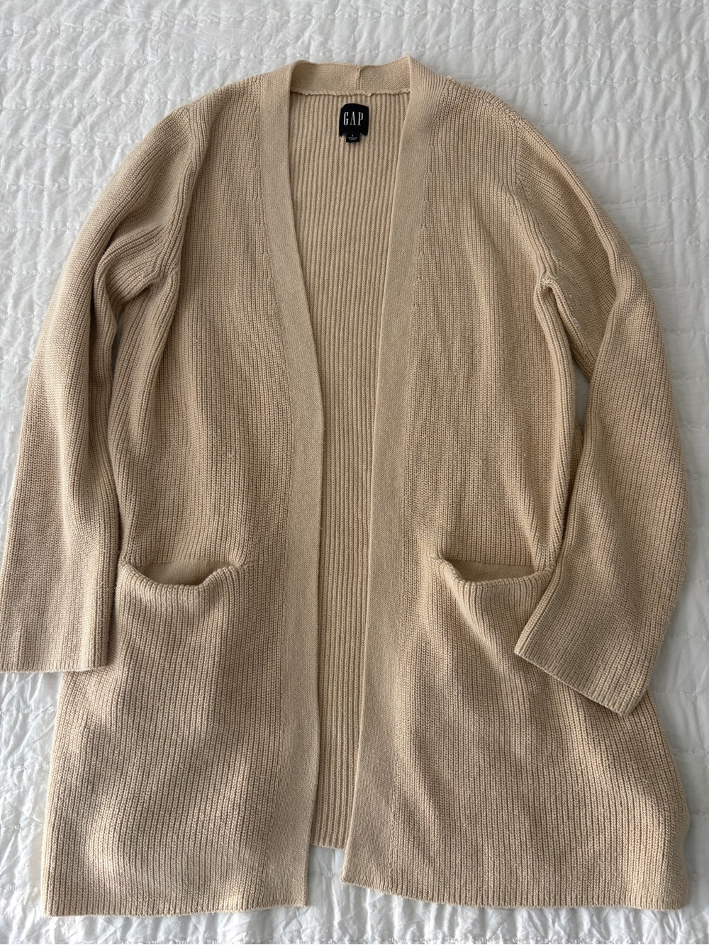 GAP Beige Open-Front Knit Cardigan with Pockets